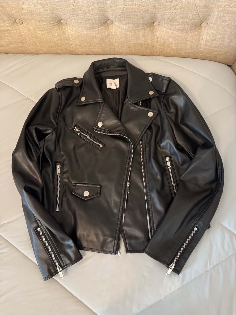 Faux Leather Motorcycle Jacket - Nine West, Size XS